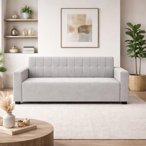 Image of FURNY Luxora 2 Seater Fabric Sofa Set (Light Grey) with Velvet Finish | Durable Comfort | Ideal for Living Room. | Breathable material