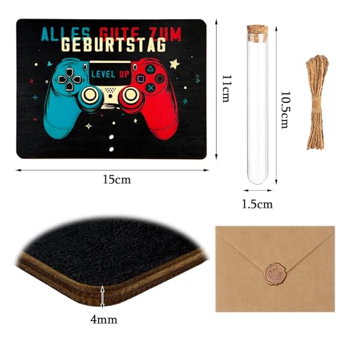 Geldgeschenke Geburtstag aus Holz, Gamepad Geschenkverpackung Geldgeschenk Geburtstag Gaming Deko mit Reagenzgläser und Umschlag, Lustige Coole Zocker Geld Geschenke Junge Teenager