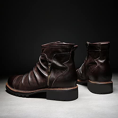 Men's Chelsea Ankle Boots Slip-On Round Toe Low Heel Side Zipper Booties Lightweight Comfort Vintage Chunky Block Leather Pull-on Winter Work Shoes | Image 3