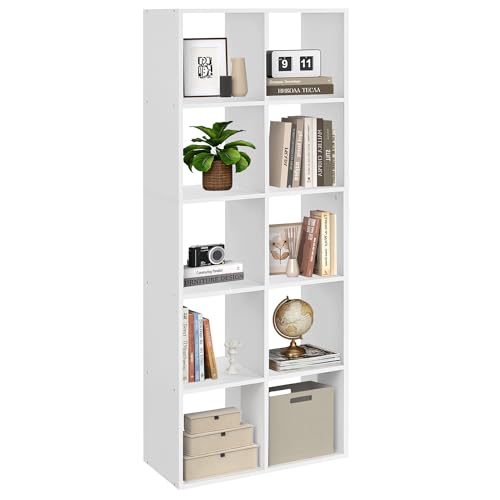 VASAGLE Custos Kollektion - Bücherregal, Würfelregal, Standregal, offene Fächer, Wohnzimmer, Homeoffice, Schlafzimmer, Regal mit 5 Ebenen, 30 x 65,5 x 161,5 cm, wolkenweiß LBC168T14