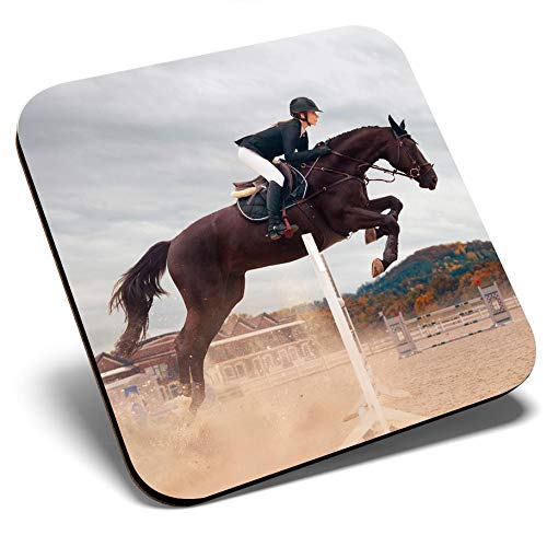 Great Single Coaster Square - Fun Equestrian Horse Jumping Glossy Quality Coasters  Tabletop Protection for Any Table Type 3259