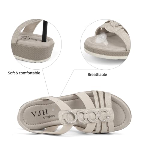 Image of VJH confort Women's Flat Sandals, Comfort Slip-on Elastic Ankle Strap Slingback Light Weight Casual Walking Sandals