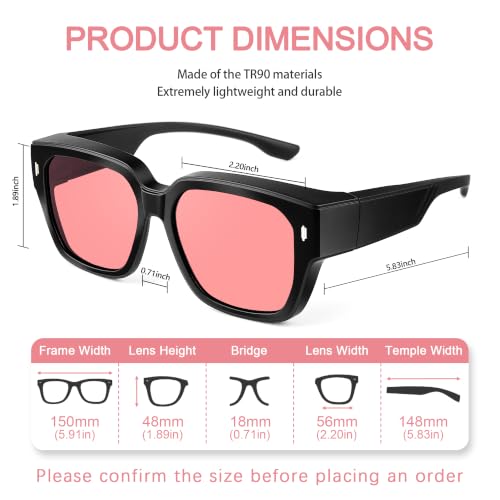 Image of Fluorescent-41 Rose Tinted Fit Over Blue Light Blocking Glasses for Migraine, Light Sensitivity, Photophobia JF7202