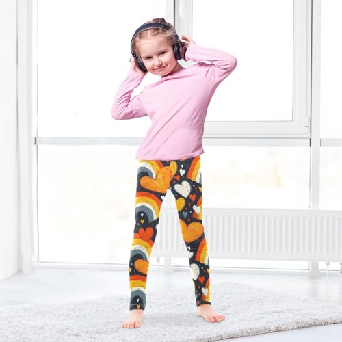 Cute Rainbow Heart Girls Leggings Ultra Soft Compression Yoga Gym Pants for Kids 4-10T4
