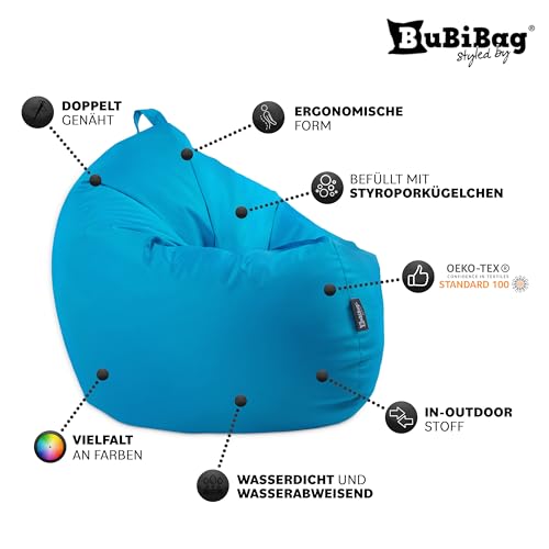 BuBiBag Premium 2-in-1 Sitzsack mit Füllung für Kinder & Erwachsene | Outdoor & Indoor | Sitzkissen Bodenkissen | Spielen & Entspannen | Wasser- und schmutzabweisend (Königsblau, 100 cm)