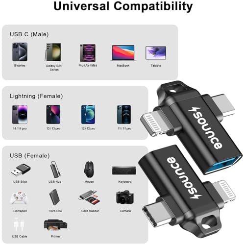 Image of Sounce USB 3.0 to Lightning Adapter Connector - Female to Male High-Speed Data Transfer Converter, OTG Cable for Multi-Device Sync & Charging
