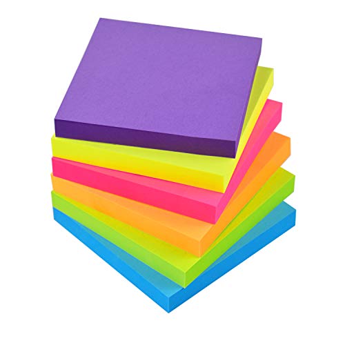 Pop Up Sticky Notes 3x3 inch Bright Colors Self-Stick Pads 6 Pads/Pack 100 Sheets/Pad