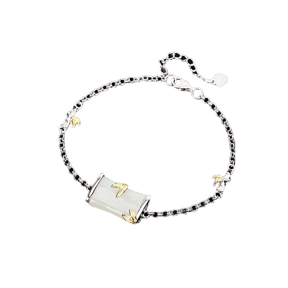 Silber Armband Damen 925,Elegantes Hetian Jade Bambusgelenk Verstellbare Kette Freundschaftsarmband 925 Sterling Silber Schmuck Geschenke Für Mama Frau Freundin Zum Geburtstag