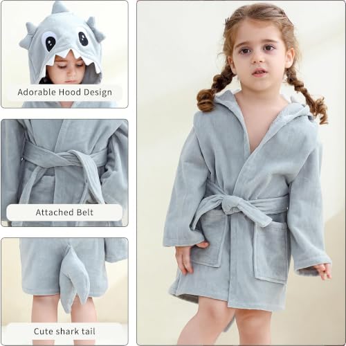 Image of MICHLEY Girls Boys Robe Cotton Towel Baby Dinosaur Style Hooded Bathrobe | Animal toddler Sleep, No Fluorescent Agent, 0-8T, 100% Cotton, Machine Wash