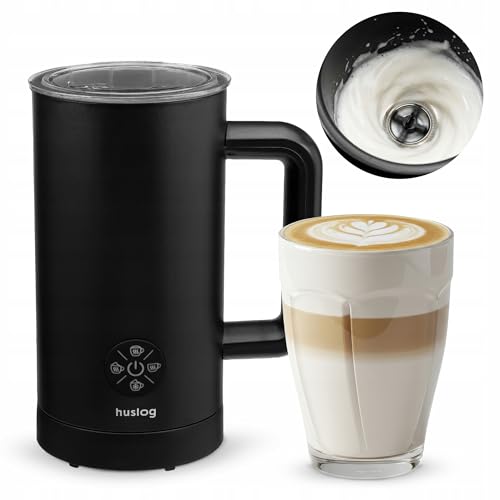 huslog Montalatte elettrico con riscaldamento, 500 W, 4 modalità (caldo e freddo), 300 ml, schiuma di latte da 150 ml, spegnimento automatico, per cappuccino, e vegetale, nero