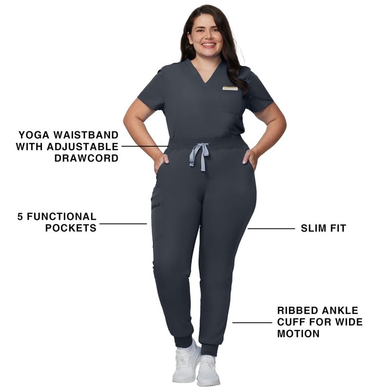 Image of Kitmaz Scrub Pants for Women - Mid Rise 4-Way Stretch Anti-Wrinkle Slim Fit Jogger Pants, Drawstring & 5 Pockets