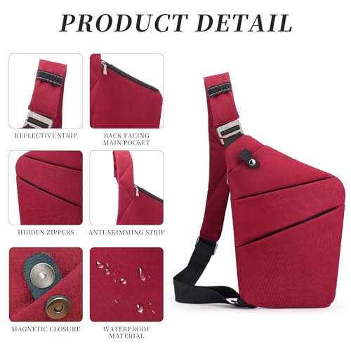 Image of Anti Theft Crossbody Bag,Sling Bag for Women Men,Multi-pocket Chest Shoulder Bag for Travel, Sport, Work
