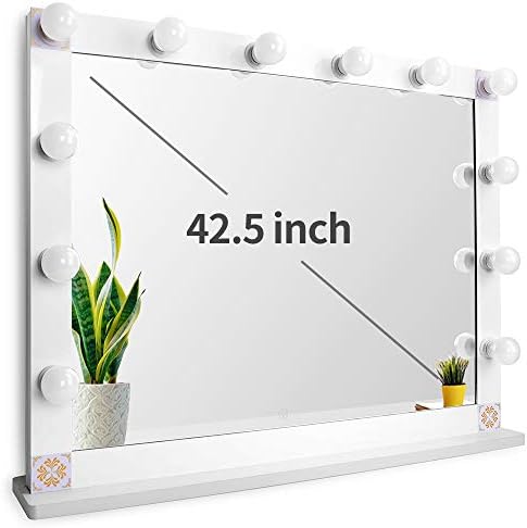 Nitin Hollywood Style Lighted Vanity Mirror, Tabletop Makeup Mirror with Dimmer Lights, Touch Control Large Cosmetic Mirror (White)