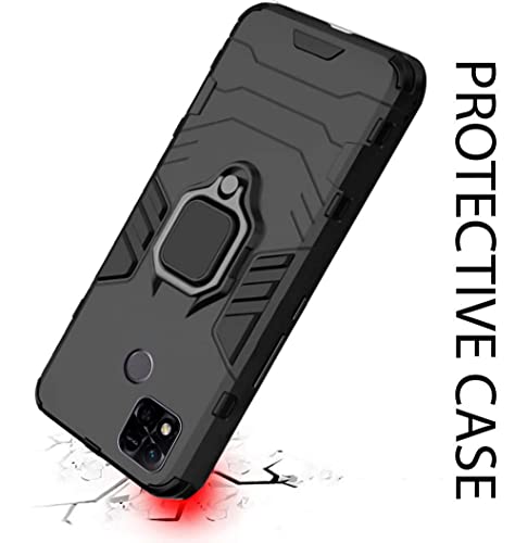 Image of WOW IMAGINE Shock Proof Back Case Mobile Cover Compatible for Xiaomi Mi Redmi 10 Tough Armor Bumper Back Case Cover | Ring Holder & Kickstand in-Built | Excellent 360 Degree Protection - Carbon Black