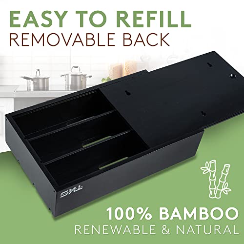 3 In 1 Wrap Dispenser With Cutter -Tks Plastic Wrap, Aluminum Foil, Parchment Wax Paper Organization Storage, Black Bamboo Roll Organizer Holder For Kitchen Drawer #TOP2