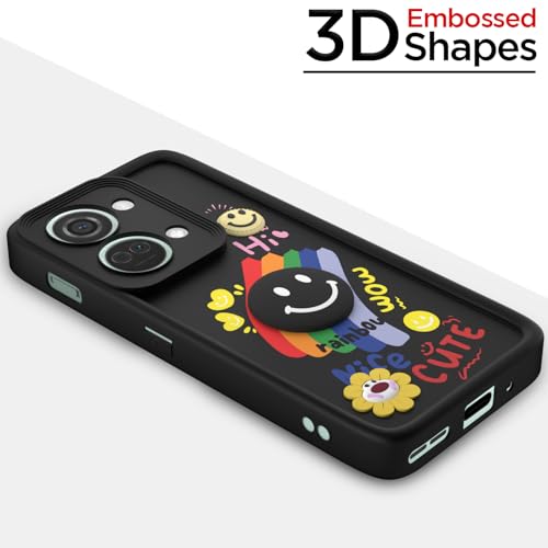 Image of Pikkme Back Cover for OnePlus Nord 3 5G | Soft Silicone| Cute Rainbow Smile & 3D Cartoon Flower Design | Shockproof Raised Camera Protection Bumper Case (Black)