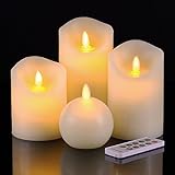 Ry-king Flameless Candles Set of 4 Real Wax Dancing Flame LED Candles with 10-Key Remote Control 2/4/6/8 Hours Timer, Ivory Color