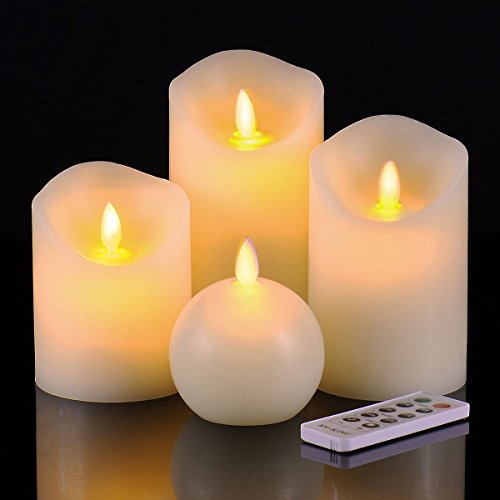 Ry-king Flameless Candles Set of 4 Real Wax Dancing Flame LED Candles with 10-Key Remote Control 2/4/6/8 Hours Timer, Ivory Color