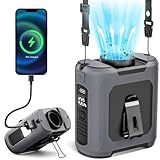 2025 AI Portable Waist Fan, 5 Speeds 16000 RPM Powerful & 40H Runtime Clip-On Wearable Shirt Belt Fan with Light, 10000mAh Rechargeable Hands-Free Hanging Neck Fan for Outdoor Jobsite Camping Travel