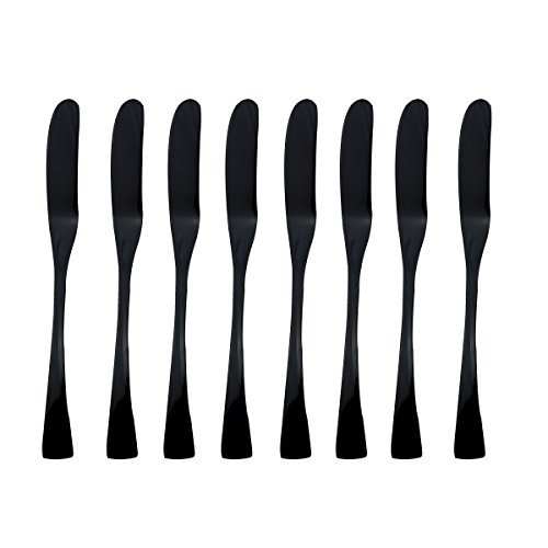 Puzhler 18/10 Stainless Steel Mirror Polished Black Flatware Silverware Set, 8-Piece Shiny Black Butter Knife