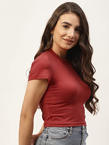 Image of Women Solid Super Soft streachable Cotton Lycra Blended Crop Top (XL, RED)