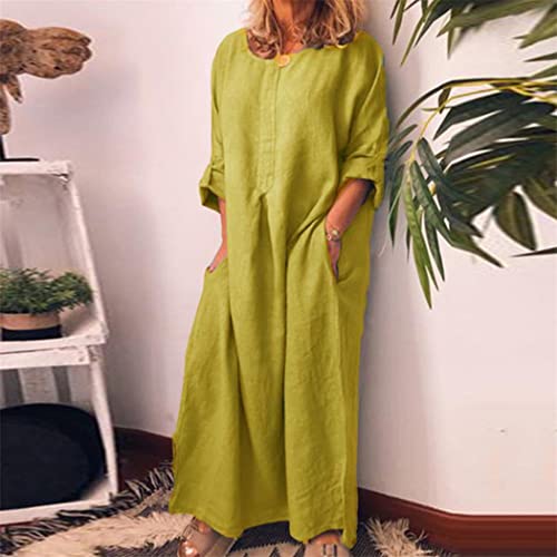 Robe longue d'été caftan jaune en coton léger oversize - 3