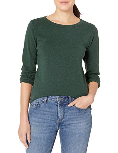 Pendleton Women's Long-Sleeve Cotton Rib Crew Tee, Darkest Spruce Heather, SM