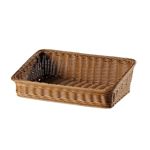 Organizador de estantes de baño, bandeja cuadrada de mimbre para despensa, cesta de almacenamiento de ratán tejida a mano, cesta de picnic, de comida, pastel de frutas, para decoración del