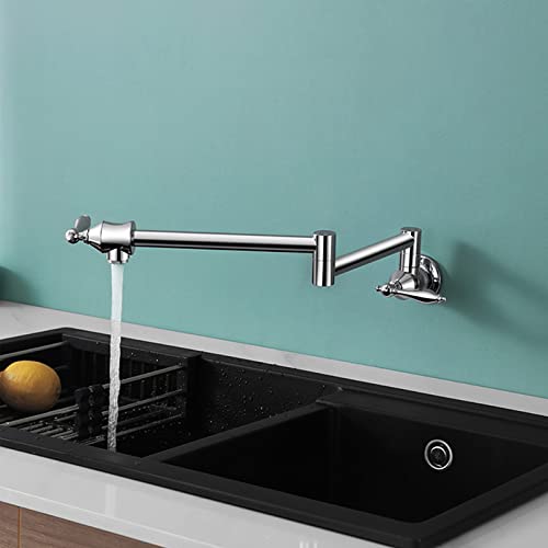 Grifo comercial de pared de latón estirable con dos manijas y doble articulación
