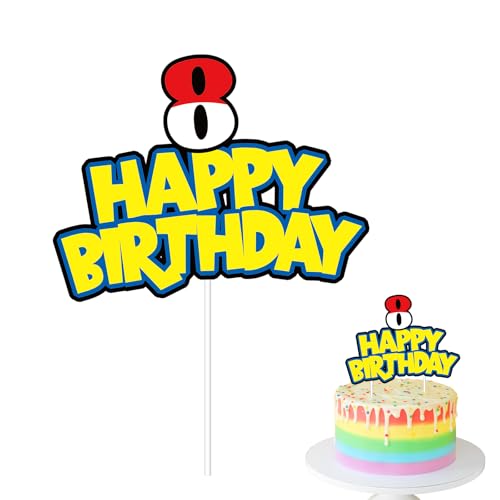 SAVITA Cartoon Birthday Cake Topper, Happy Birthday Number Cake Topper Cute Red White Yellow Anime Themed Party Decorations Cupcake Toppers for Bday Parties (Number 8)