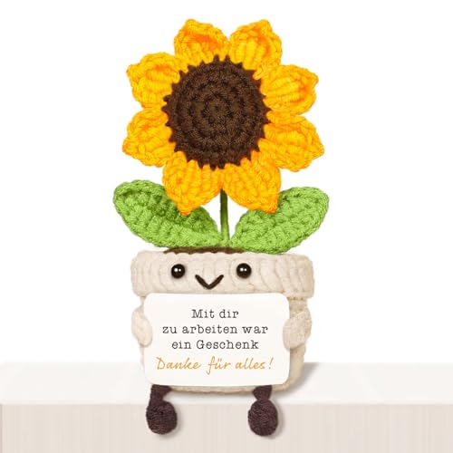 Giftasy Abschied Kollegin - Handgemachte gehäkelte Sonnenblume mit Energiekarte, Abschiedsgeschenk Kollegen, Beste Kollegin Geschenk, Geschenk Kollegin Geburtstag, Weihnachten
