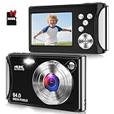 Digital Camera, UHD 4K 64MP Point and Shoot Digital Cameras Compact Camera for Kids with 18X Digital Zoom 32GB SD Card, Anti-Shake with Tripod, Small Gift for Boys Girls Teens Beginner, Black