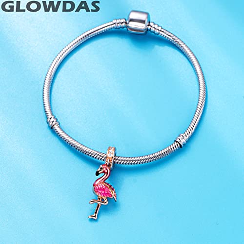 Rose Gold Flamingo Pendant Charms, fit Pandora Mothers Day Bracelet, 925 Sterling Silver Tropical Bird Dance Flamingo Dangle with Pink Enamel Beads, Gift for Lover/Family/Birthday3