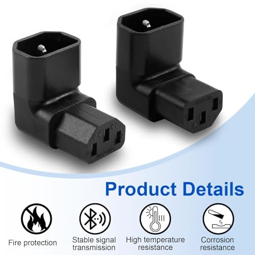 C13 to C14 Connector IEC320 Adapter, 90 Degree Right Angle Kettle Lead Angled Adapter, IEC-Stecker C14 auf C13-Buchse, 250V 10A, Right Angle IEC Cable for PDU, Computer, HDTV (1 Upward, 1 Downward) - Image 2
