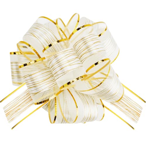G2PLUS 12PCS Blanc Décoration Voiture Mariage - Grands Nœuds à Tirer en Ruban pour Bouquet DIY