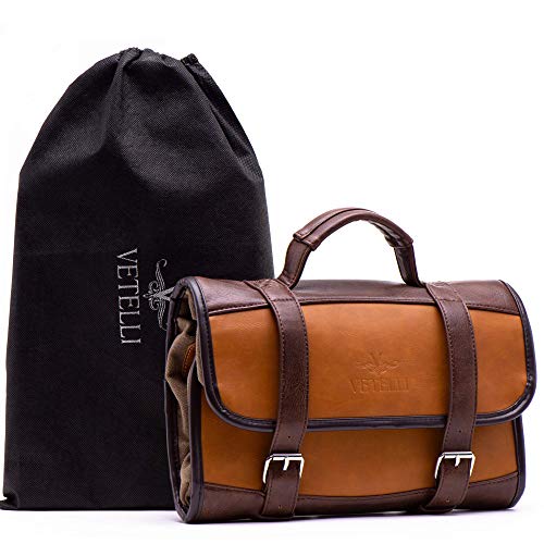 Vetelli Hanging Leather Toiletry Bag for Men, Perfect For Travel, Extra Storage, Water Resistant
