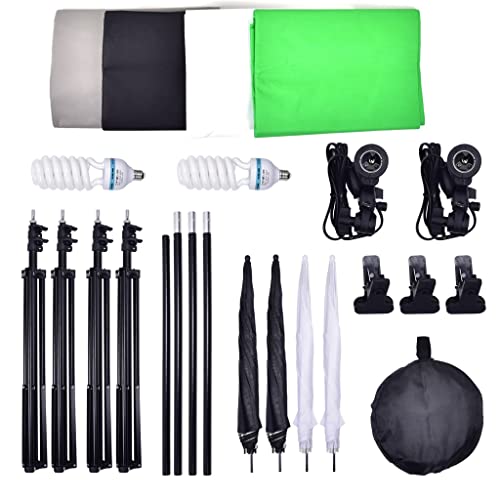 Image of Studio Umbrella Photo Lighting Backdrop Kit + 4 Backdrops + 2 Umbrellas + 2 * 135w Light Bulbs + Reflecor+ Backdrop Stand (Color : A Size : Kit)