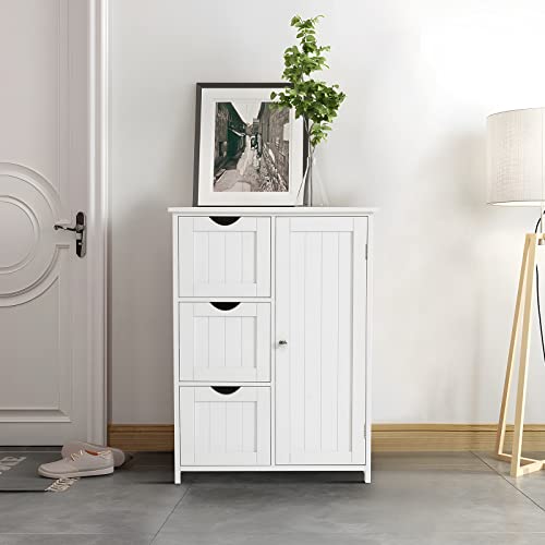 Iwell Bathroom Storage Cabinet, Bathroom Cabinet With 3 Large Drawers And 1 Adjustable Shelf, Freestanding Floor Cabinet For Bathroom, Living Room, White #TOP5