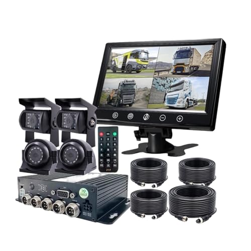 Caja de grabadora de vídeo DVR para coche y camión, Monitor de 9 'AHD 1080P, cámaras de visión trasera laterales, 3x5m + 1x15m, 12-24v para autobús y camión(128G)