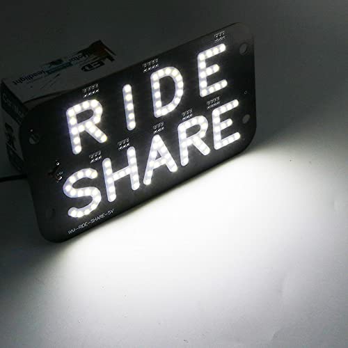 Image of YSY Juren LED Car Window Accessory Sign RIDESHARE for Ride Share Drivers Taxi Light (White)