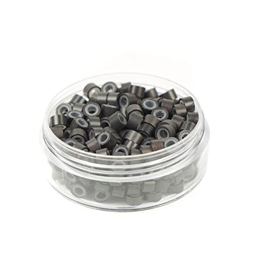Beads silikonowe mikro-pierścienie 5 mm, lined do przedłużania włosów, tip/nano koraliki, koraliki narzędziowe, ciemnobrązowe, 200 sztuk