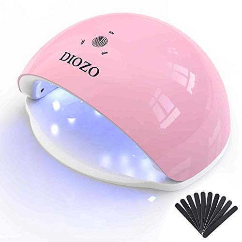 UV LED Nail Lamp, 48W Gel Nail Polish UV Nail Light with 30s 60s 90s Timer Setting, Memory Function, Touch Auto Sensing Gel Nail Dryer, Plus with Nail File Set Gift for Home and Salon DIY (Pink)