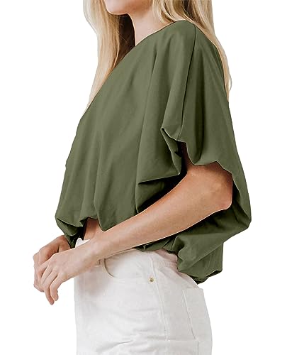 Womens Summer Crewneck Crop Tops Short Sleeve Casual Loose Cropped T Shirts2