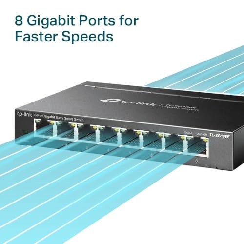 Image of TL-SG108E 8 Port Gigabit Switch, Easy Smart Managed, Plug and Play, Desktop /Wall-Mount, Metal with Shielded Ports, QoS, VLAN, IGMP, LAG Support