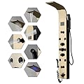 BWE Shower Panel Tower 304 Stainless Steel with 6 Body Jets and 2 Mist Sprays Brushed Gold Rainfall Shower and Handheld Shower Shower System with Temperature Digital Display