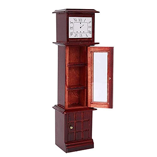 Zerodis Miniature Wooden Grandfather Clock,1:12 Doll House Miniature Wooden Classical Desk Clock Dollhouse Furniture Decoration