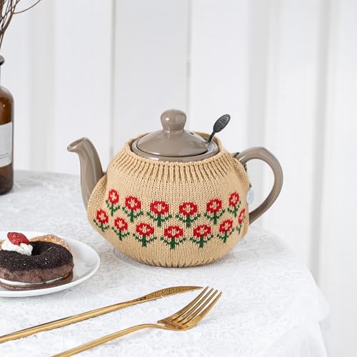 Image of 4 Cup 1.0L-1.2L Tea Pot Cozies Acrylic Teapot Dust Cover Kitchen Home Decorative Tea Pots Cozy with Insulation Pad for Housewife, Friend, Mom Gift for Christmas (coffee)