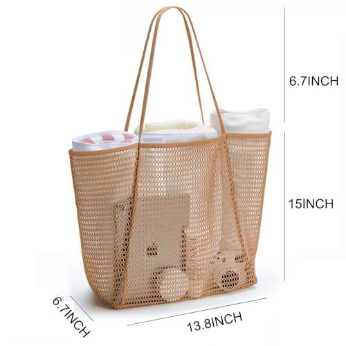 Image of Breathable Mesh Beach Tote Bag for Women - Lightweight Hobo Shoulder Bag for Travel, Pool & Vacation