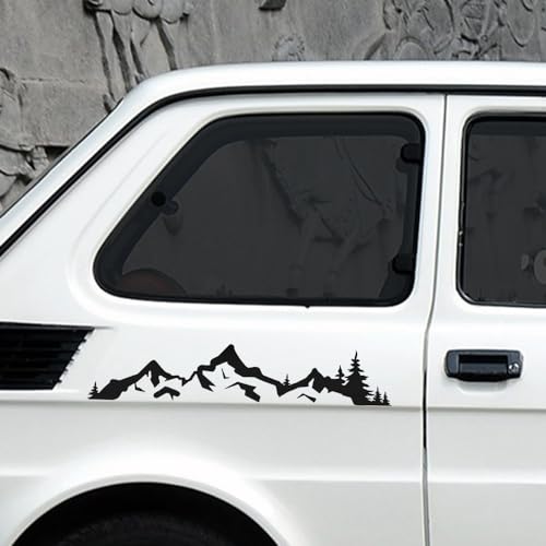 Dreothy Mountain Trees Vinyl Stickers Self-Adhesive Car Side Body Stickers Waterproof Car Window Decals Truck Motorcycle Bumper Wall Art Stickers (Reflective Black)