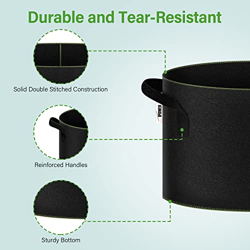 Ipower 15-Gallon 5-Pack Grow Bag Thickened Nonwoven Fabric Pots Heavy Duty Aeration Container With Strap Handles For Garden And Planting Vegetable Flowers, Black With Green Stitch Sewing #TOP2